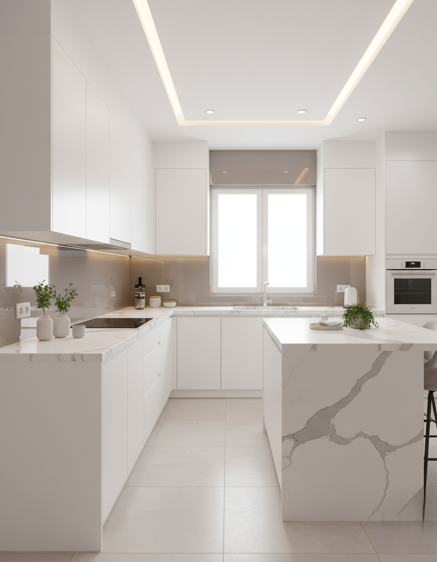 Parlak Beyaz MDF Lam Mutfak